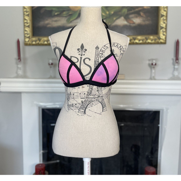 Victoria’s Secret PINK Black Colorblock Pushup Bikini Top XS - Picture 1 of 4